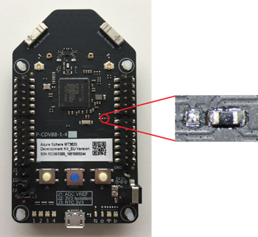 Foto de close-up do RDB mostrando o local para fazer modificações para habilitar o sinal WAKEUP