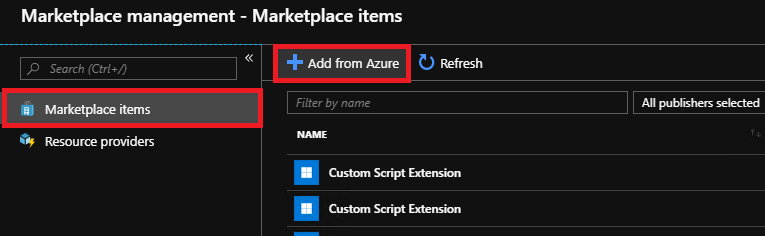 Adicionar itens do marketplace do Azure