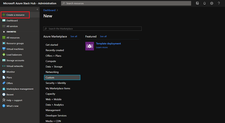 Criar um recurso no portal do administrador do Azure Stack Hub