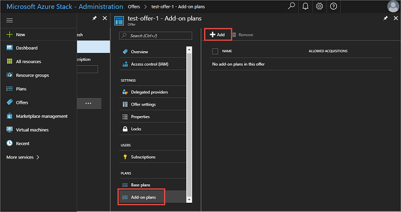 Selecionar planos de complemento no portal do administrador do Azure Stack