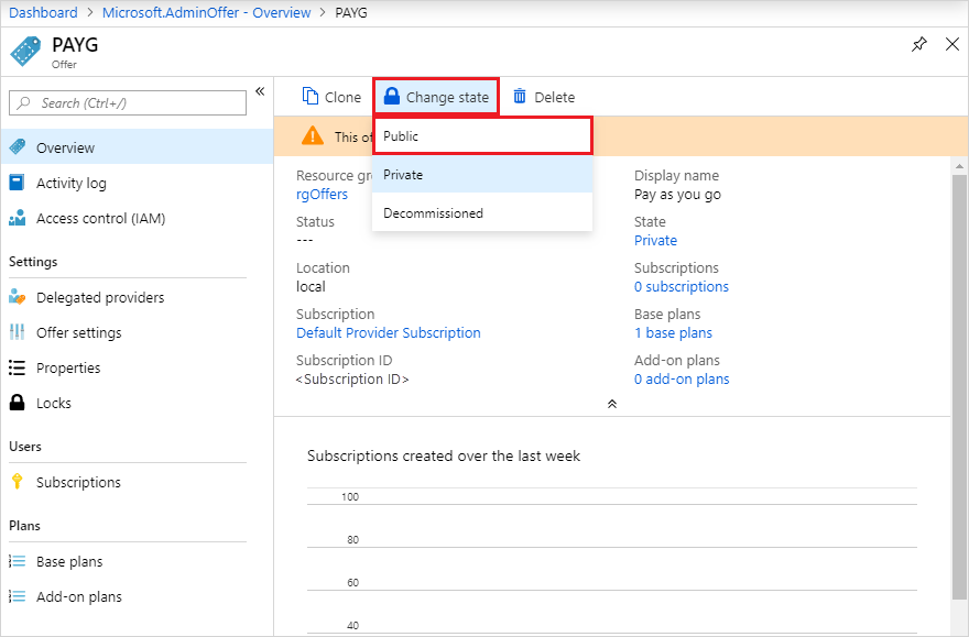 Estado público no portal de administração do Azure Stack Hub