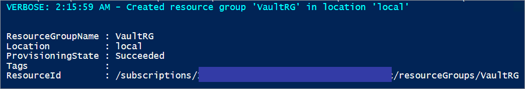 Novo grupo de recursos gerado no Powershell