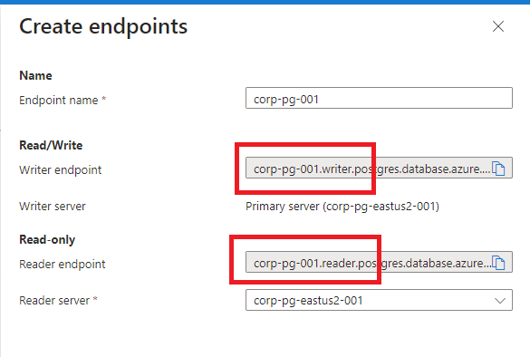 Captura de tela da criação de um novo ponto de extremidade virtual com o nome personalizado.