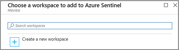 Captura de tela do campo de espaço de trabalho de pesquisa em Escolher um espaço de trabalho a ser adicionado ao Azure Sentinel.