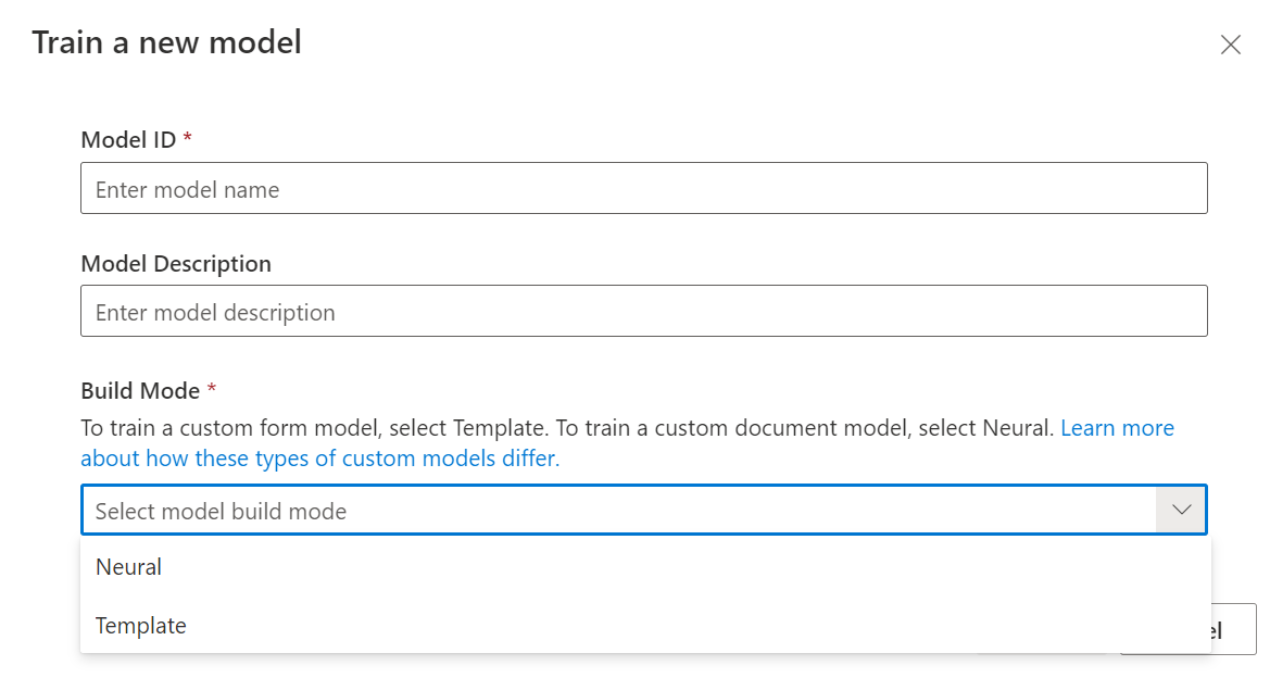 Captura de tela de caixa de diálogo Treinar o modelo.