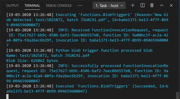 Captura de tela do terminal do VS Code após o upload de um novo documento.