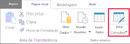 O grupo Dados Externos na faixa de opções Página Inicial