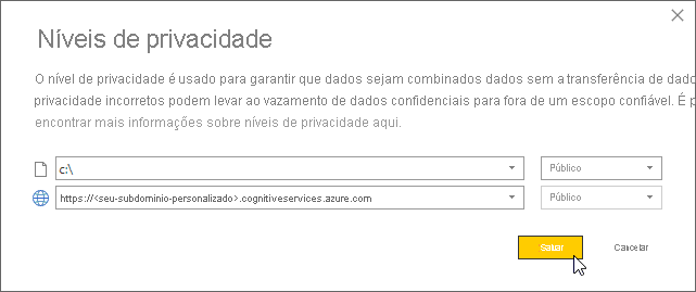 configurando a privacidade da fonte de dados