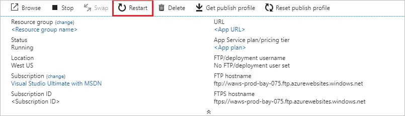 Reinicialização da instância do Serviço de Aplicativo do QnAMaker