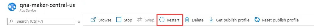 Captura de tela do portal do Azure reiniciando o Serviço de Aplicativo após as configurações serem alteradas