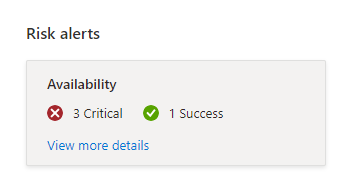 Serviço de Aplicativo Diagnostique e solucione problemas em que os Alertas de Risco exibem verificações proativas do Aplicativo em um bloco com uma contagem de problemas encontrados e um link para exibir mais detalhes.