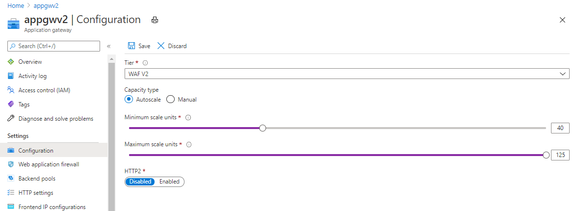 Configuração de dimensionamento automático V2