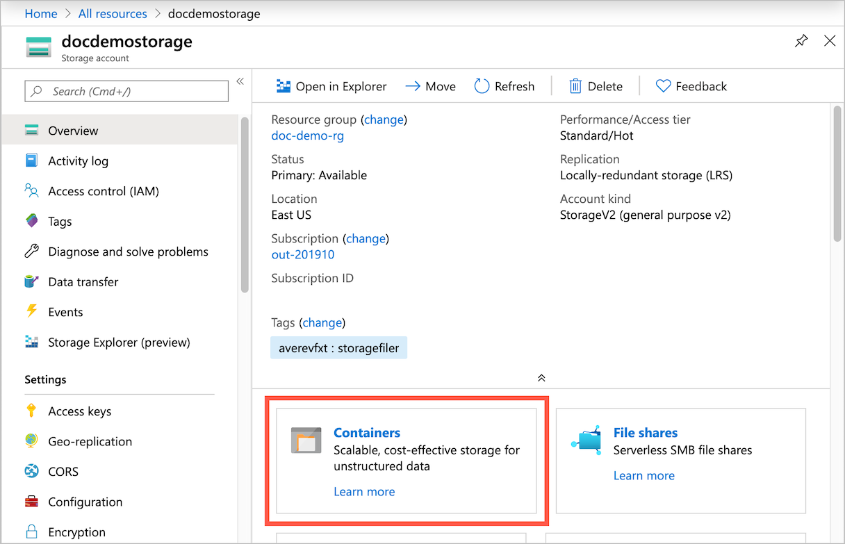 Nova conta de armazenamento no portal do Azure