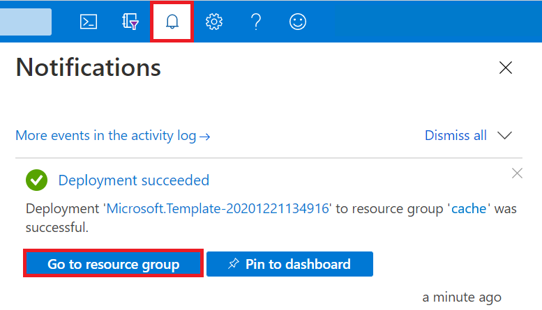 Notificação de implantação do portal do Azure.