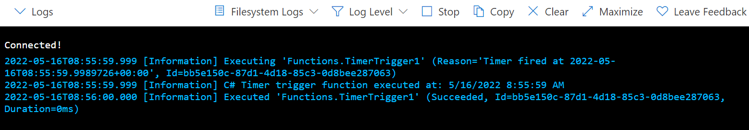 Captura de tela mostrando a página Exibir o gatilho do temporizador no portal do Azure.