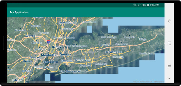 Mapa do Android exibindo a camada de bloco do WMTS