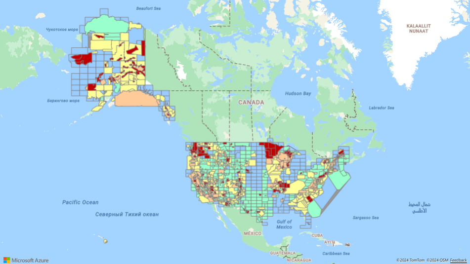 Captura de tela que mostra a grade de ajuste no mapa.