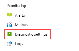 Captura de tela que mostra a seção Monitoramento de um menu de recursos no portal do Azure com as Configurações de diagnóstico realçadas.