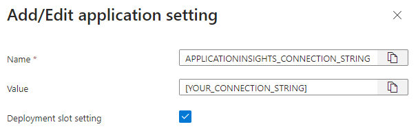 Captura de tela que mostra a adição da cadeia de conexão ao painel Configurações.