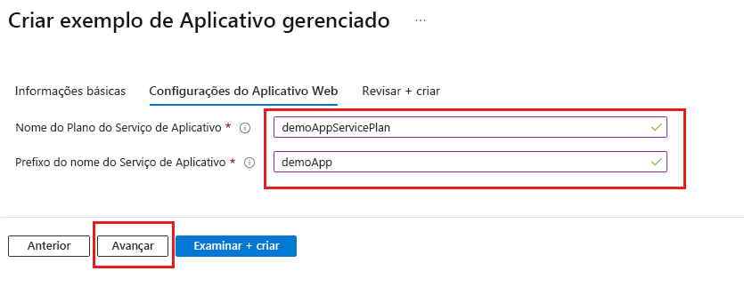 Captura de tela que realça as informações necessárias na guia Configurações do Aplicativo Web.