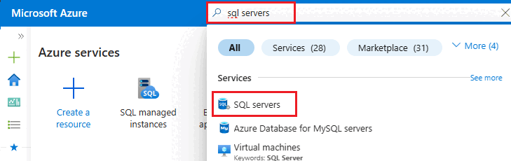 Captura de tela que mostra como procurar e selecionar o servidores SQL.