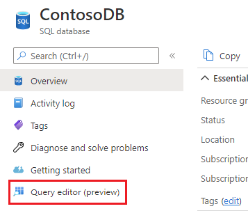 Captura de tela que mostra a seleção do editor de consultas.