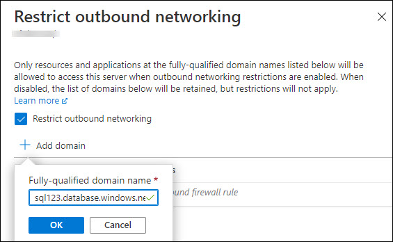 Captura de tela do painel Rede de Saída mostrando como adicionar o FQDN