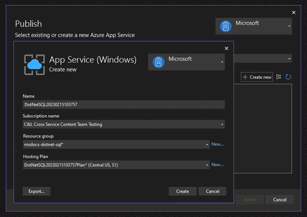 Captura de tela mostrando como implantar com o Visual Studio.