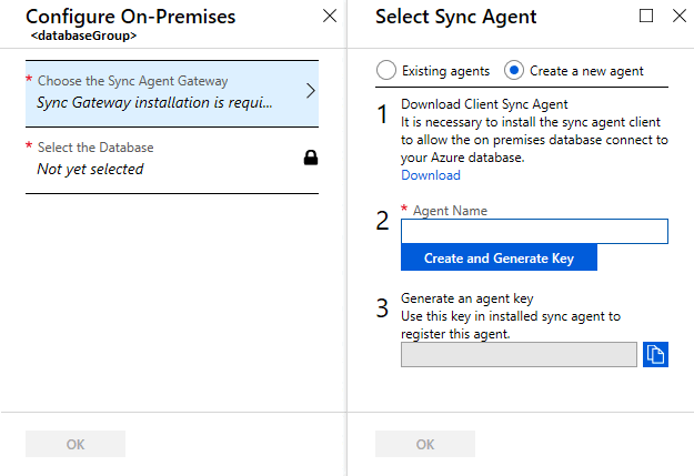 Captura de tela do portal do Azure, nas etapas Configurar Local. Quando a opção Escolher o Gateway do Agente de Sincronização estiver selecionada, a página Selecionar Agente de Sincronização será mostrada.