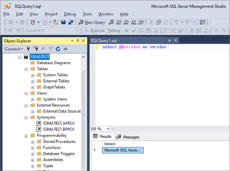 Captura de tela mostra a comparação do esquema no SQL Server Management Studio.