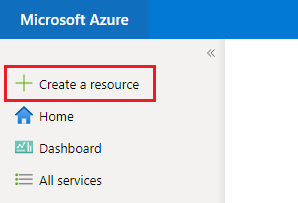 Captura de tela do portal do Azure que mostra o botão usado para criar um recurso.