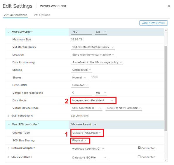 Captura de tela mostrando a página Editar Configurações para hardware virtual.