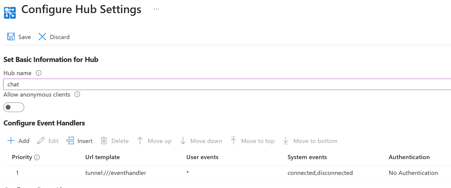 Captura de tela da configuração do URL de upstream nas configurações do hub.