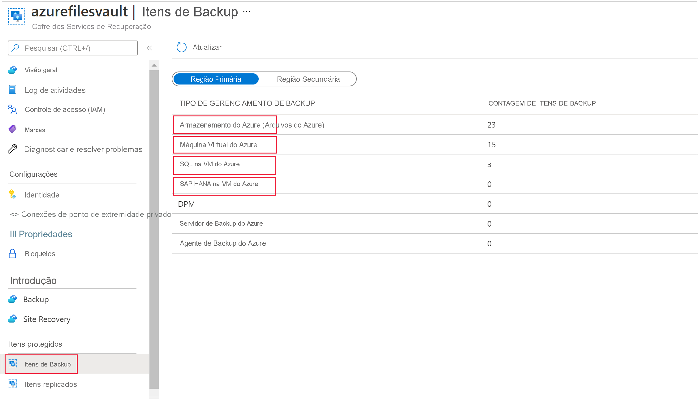 Captura de tela que mostra como selecionar o tipo de backup.