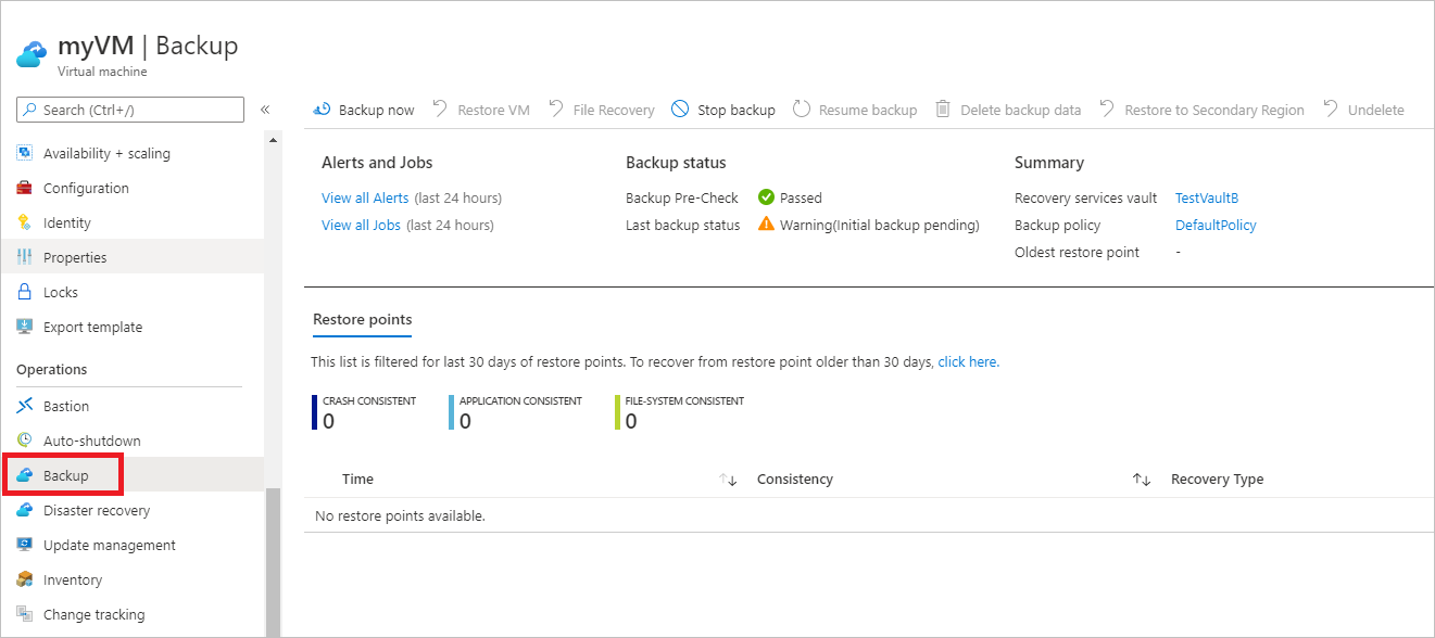 Captura de tela que mostra o status do backup.