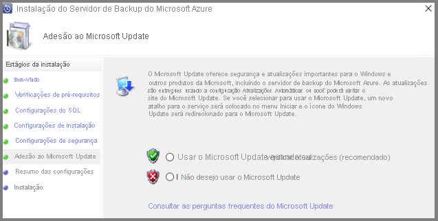 Tela de aceitação do Microsoft Update