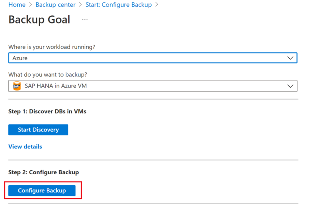 Captura de tela que mostra o botão 'Configurar Backup'.