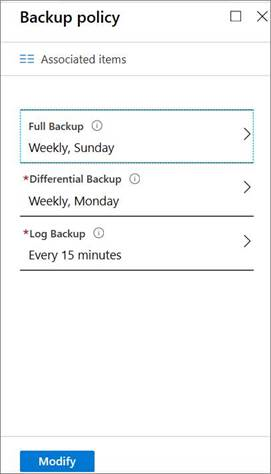 Captura de tela que mostra onde selecionar a frequência do backup.