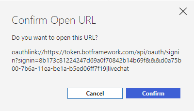 Captura de tela da mensagem de confirmação de 'URL aberta'.