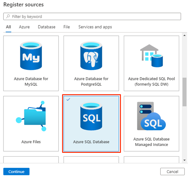 Captura de tela que mostra a fonte de dados do Banco de Dados SQL do Azure.