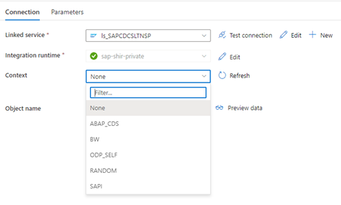 Captura de tela que mostra o serviço vinculado do Data Factory.