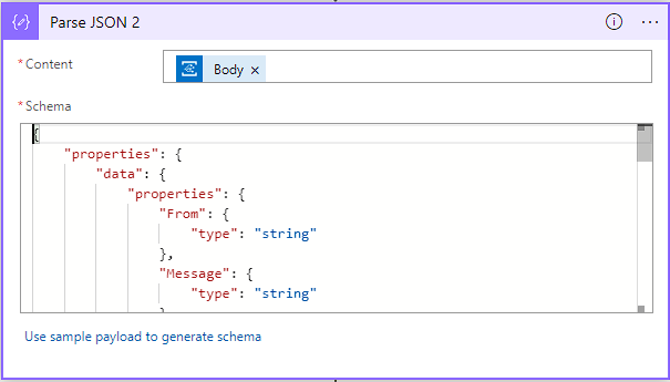 Captura de tela do conector Analisar JSON.