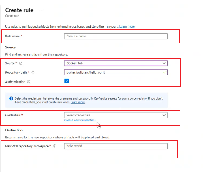 Captura de tela da nova Regra de cache com a autenticação no portal do Azure.