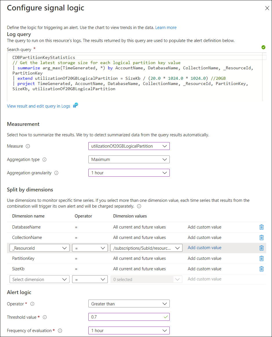 Captura de tela de uma configuração de exemplo para lógica de sinal