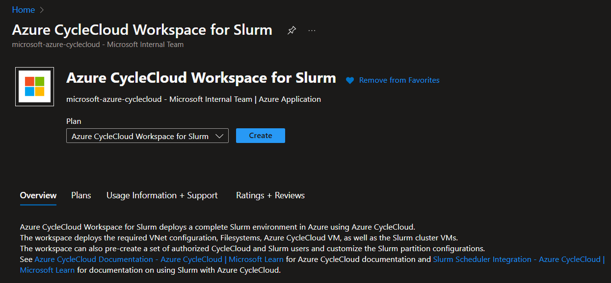 Captura de tela do Workspace do Azure CycleCloud para o slurm marketplace