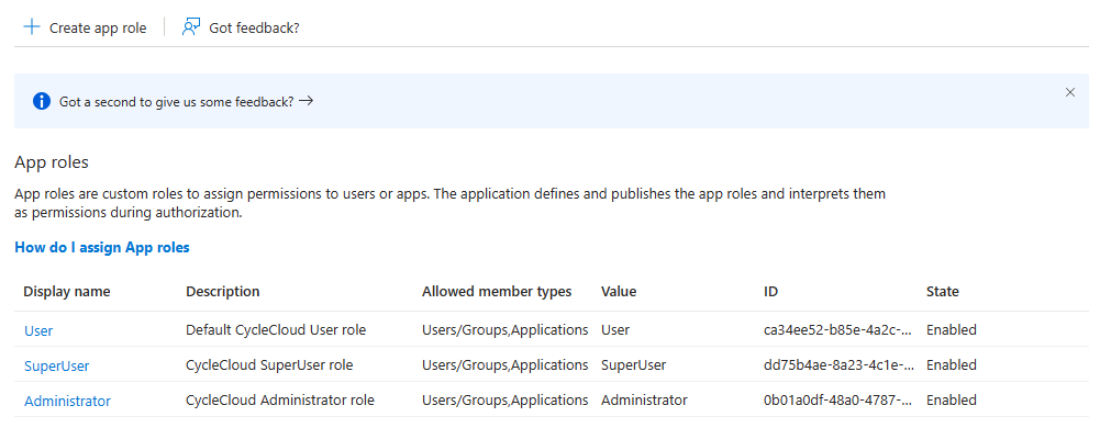 funções básicas necessárias para o CycleCloud