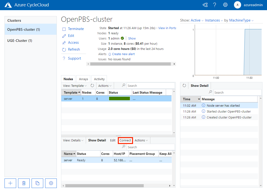 Botão CycleCloud Master Node Connect