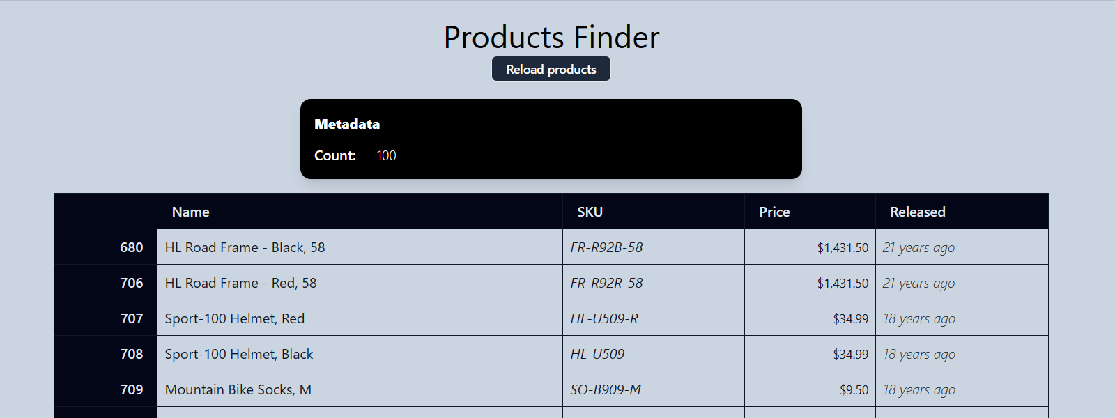 Captura de tela do aplicativo Web em execução nos Aplicativos Web Estáticos do Azure.