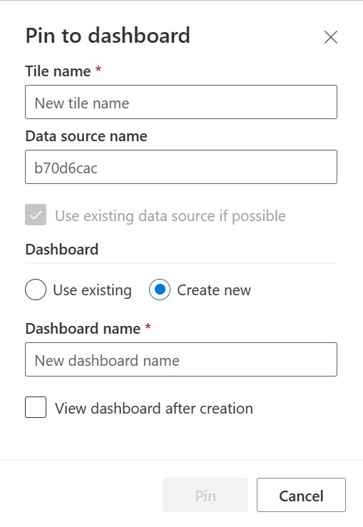 Captura de tela do painel Fixar no dashboard.