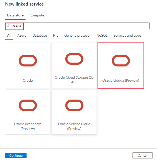 Captura de tela do conector do Oracle Eloqua.